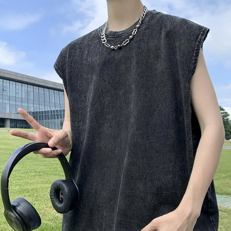 Mens Vintage Tank Tops Summer Sleeveless T-Shirts For Men Washed Vest Streetwear Oversized Vest Tees Clothing 250409