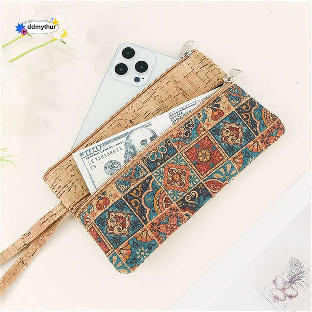 New Retro Cork Print Women Coin Purse Portable Cell Phone Pouch Mini Wallet Double Layer Zipper Key Money Vintage Clutch Bag ddmythur
