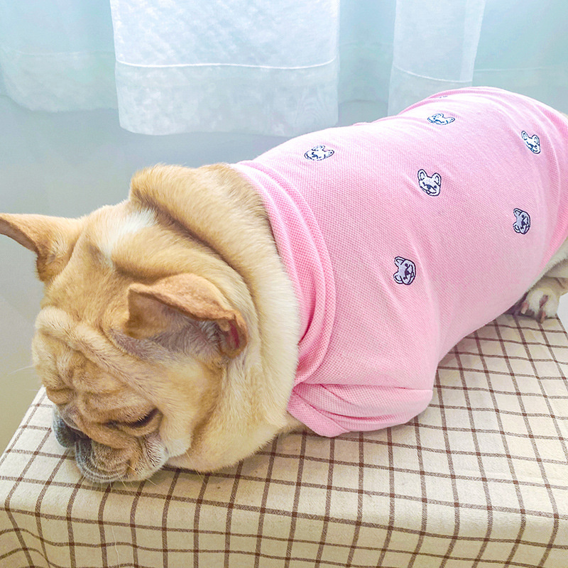 Pet French Dog Handsome clothing Fashion Grey Full Embroidered Small Shirt Pet Dog Corgi Short Sleeve