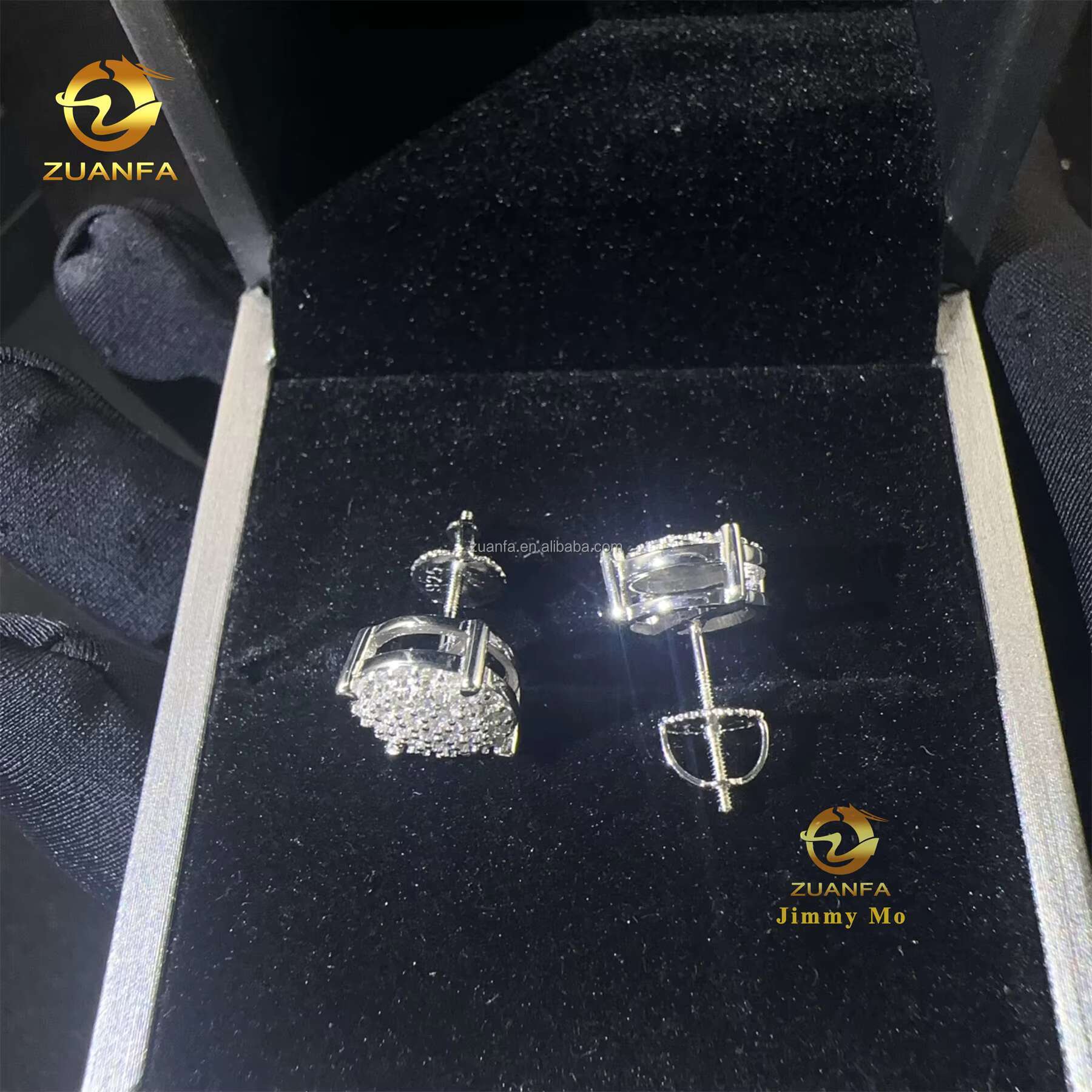 New Arrivals Lowest Price Retail Price Iced Out 925 Sterling Silver VVS1 Moissanite Diamond Hip Hop Stud Earrings Man With GRA