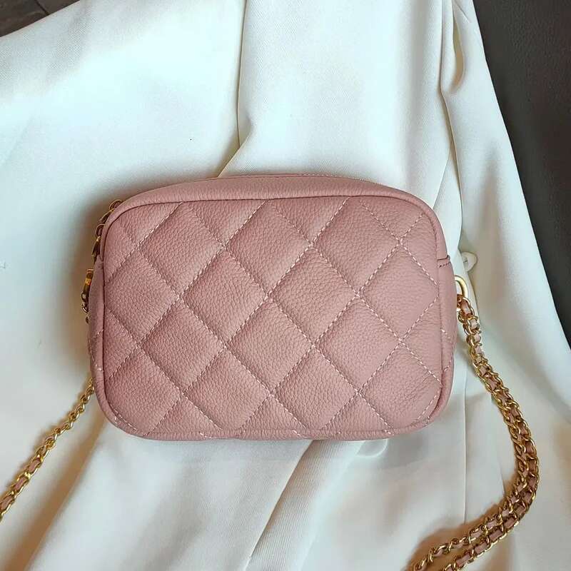 SHUCAI Genuine Leather Women's Rhombus Fashion Popular Chain Soft Shoulder Messenger Bag Casual Tide First Layer Cowhide New