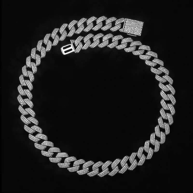 16Mm Zircon Link Chain Necklace Unisex Sweat Proof Cuban Chain for Wedding Engagement Party Gift Ideas Multiple Sizes Available