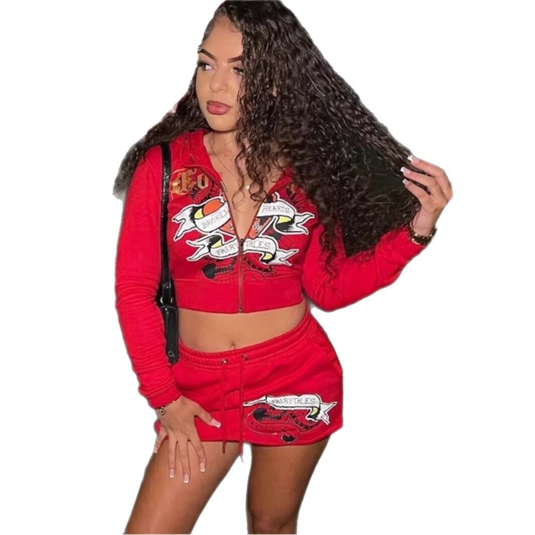 2025S Designer Women S Set Summer New Fashionable Spicy Girl Printed Umbilical Hoodie With Pattern Wrapping Hip Set