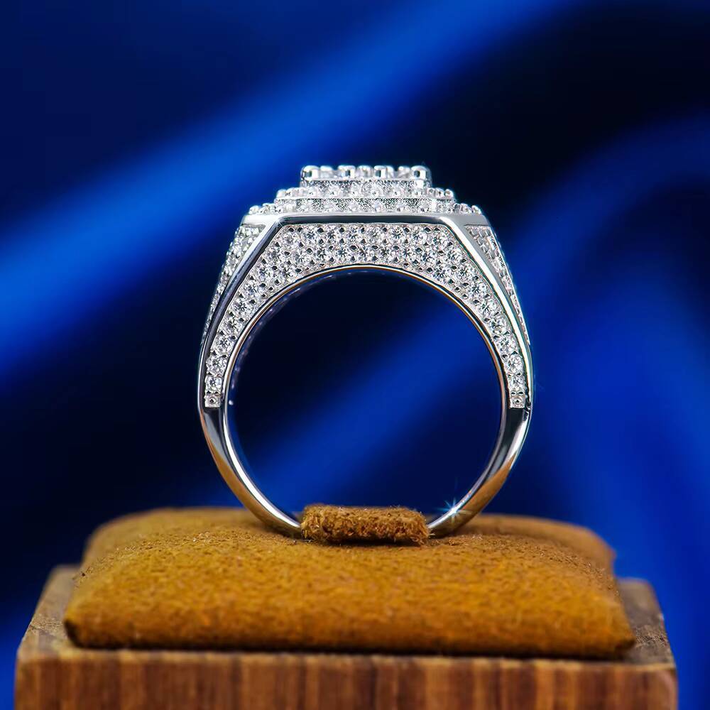 925 Sterling Silver Hip Hop Ring Gold Plated New Style D VVS Diamond Moissanite with GRA Certificate for Men