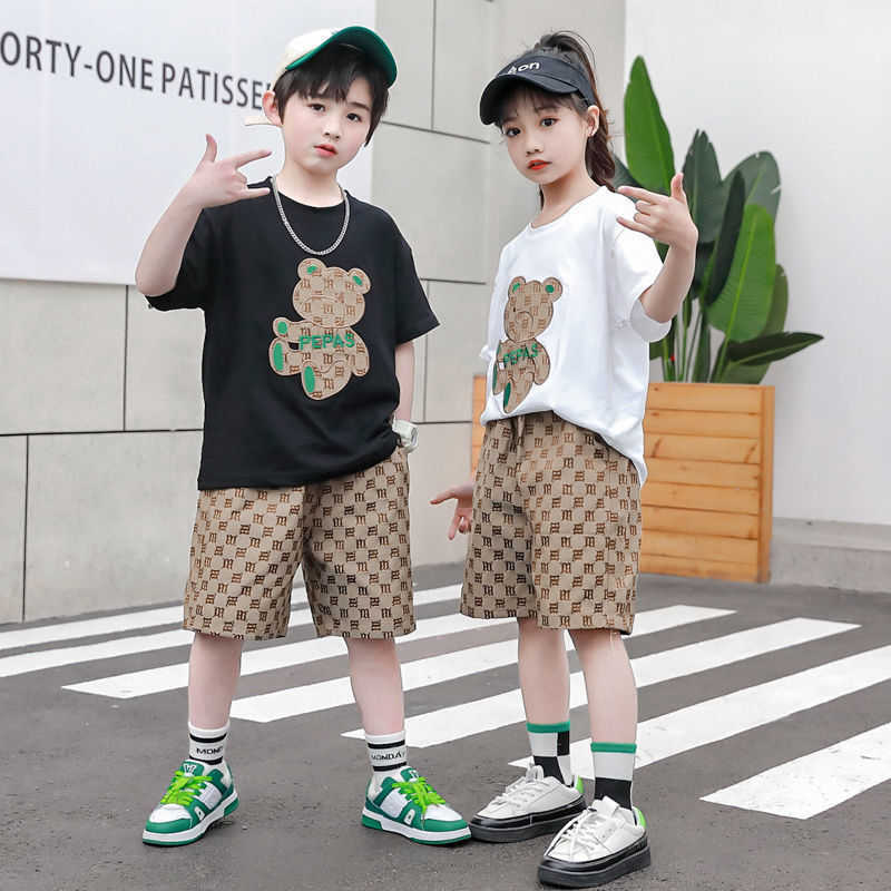 Childrens Set Summer 2022 New Boys and Girls Short Sleeves Handsome Clothes Trendy Childrens Clothes Internet Celebrity Street Explosion Parent Child 