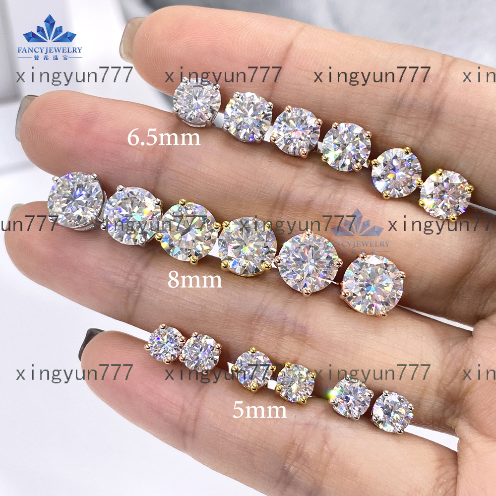 Ready to Ship Fancy Jewelry Round Shape VVS GRA Certificate Moissanite Diamond Sterling Silver Studs Hip Hop Earrings