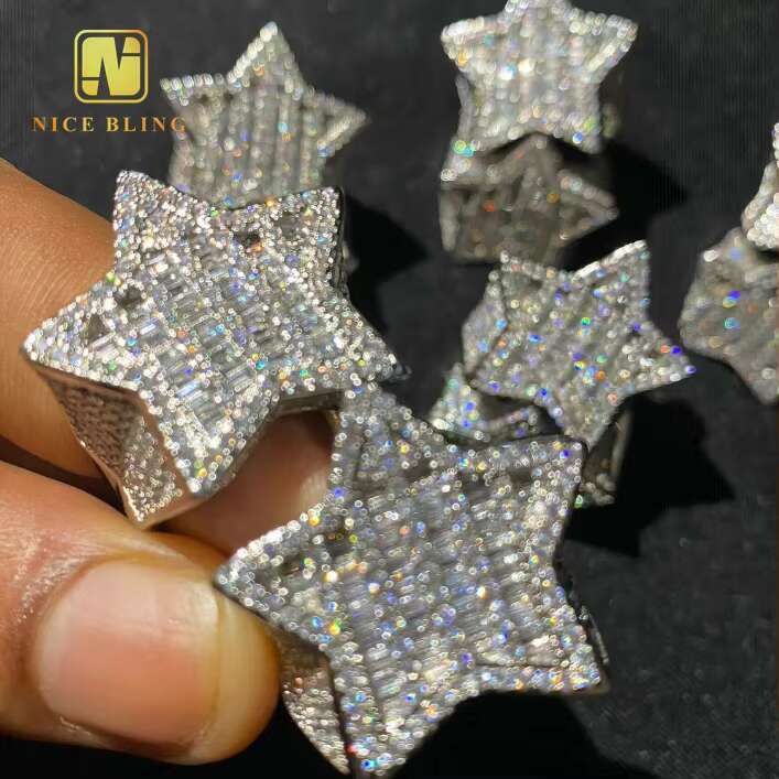 Classic Custom Baguette Star Hip Hop Style Men Ring Iced Out VVS Moissanite Diamond Jewelry 925 Sterling Silver Rings Men Women