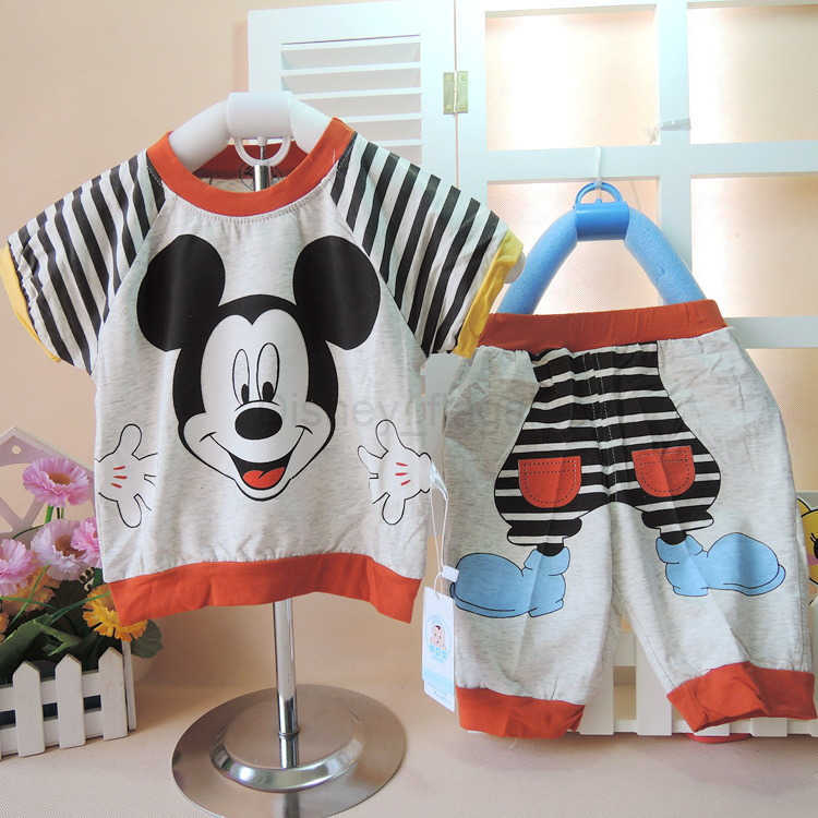 Disney New Bean Dragon Wood Pulp Fiber Short Sleeve Set Mickey Sports T-shirt 2-piece Set 6214 Summer EditionXJ250409