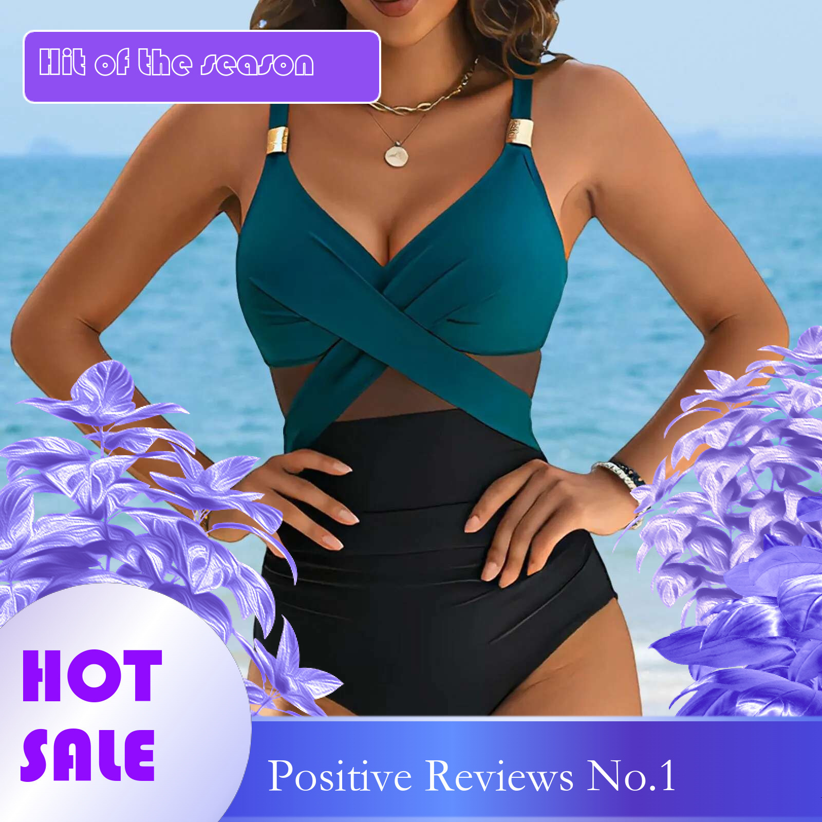 Dongdumaoyi One Piece Swimsuit For Women Sexy Sling Deep V Neck Sleeveless Mesh Splicing Monokini Tummy Control Full Coverage Swimwear