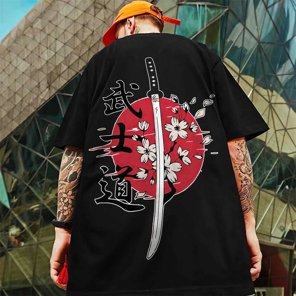 3D Japanese Samurai Printed Mens T-shirt Summer Fashion Mens Casual T-shirt Trend Oversized T-shirt Half Sleeve Pulling FlowerXJ250409