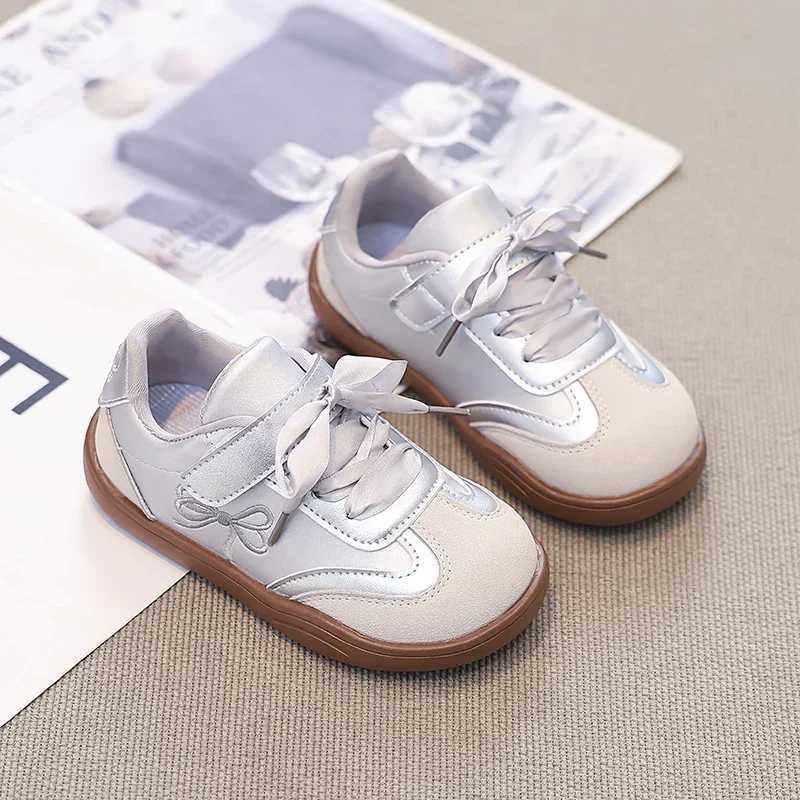Childrens running shoes princess style sweet girls casual shoes sweet bow 2024 new childrens sports shoes anti slip soft sole X250409