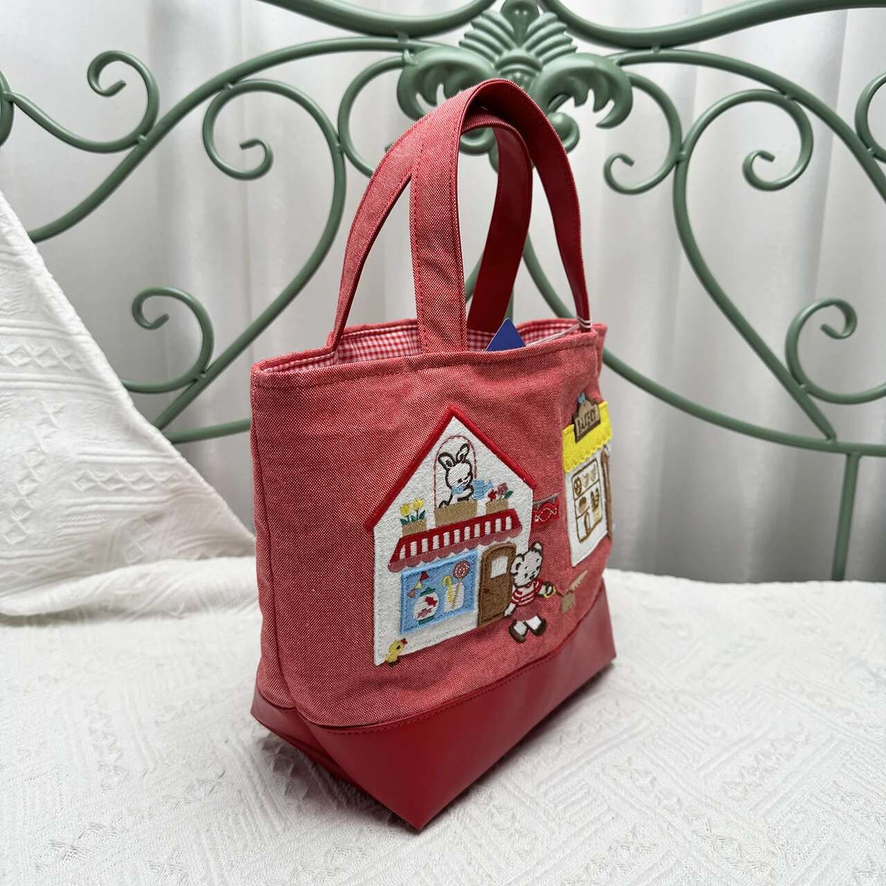 Kawaii Cute Cartoon Ladies Horizontal Solid Colour Square Denim Embroidery Bag Handbag 780601