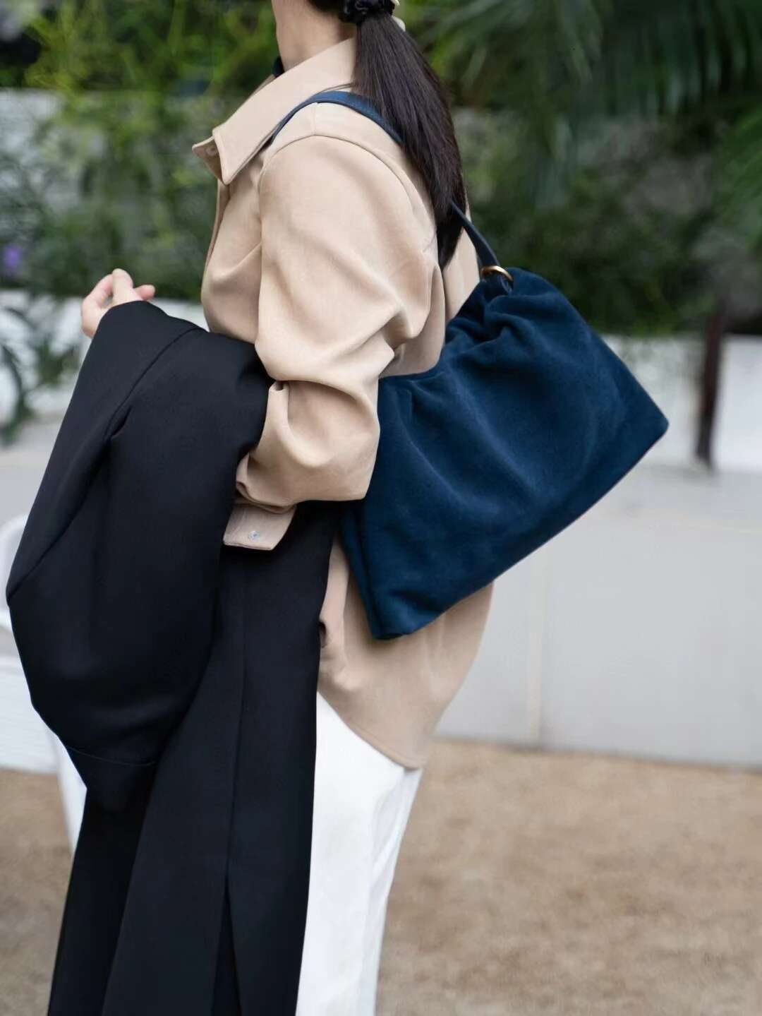 Ruched Korean Kakhi Coffee Designer Armpit Shoulder Bag 2 Straps Real Matte Suede Cow Leather Women Handbag 2025 Chamois Tote