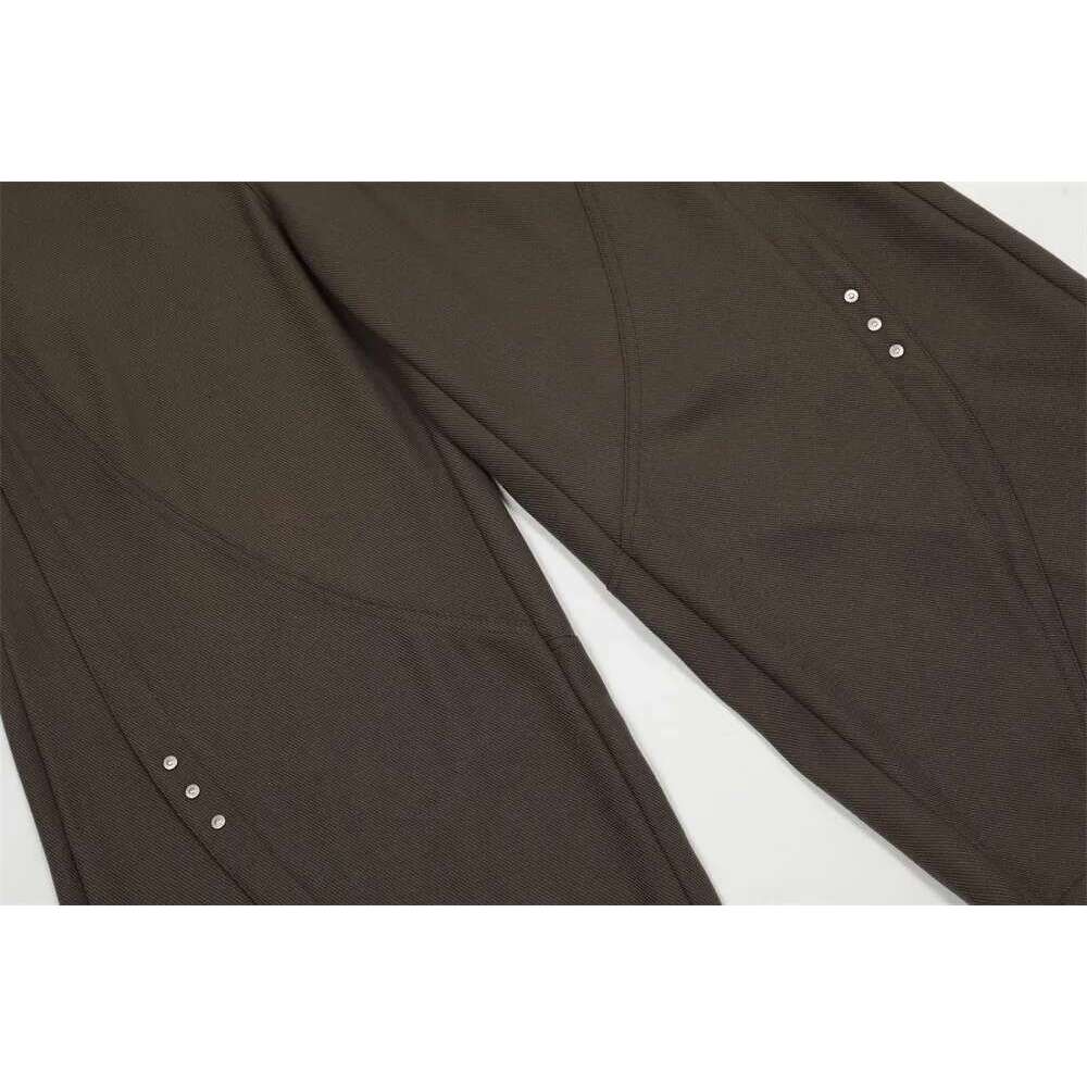 Spliced Solid Color Casual Pants Mens With Rivets Retro High Street Pocket Loose Wide Leg Trousers Men