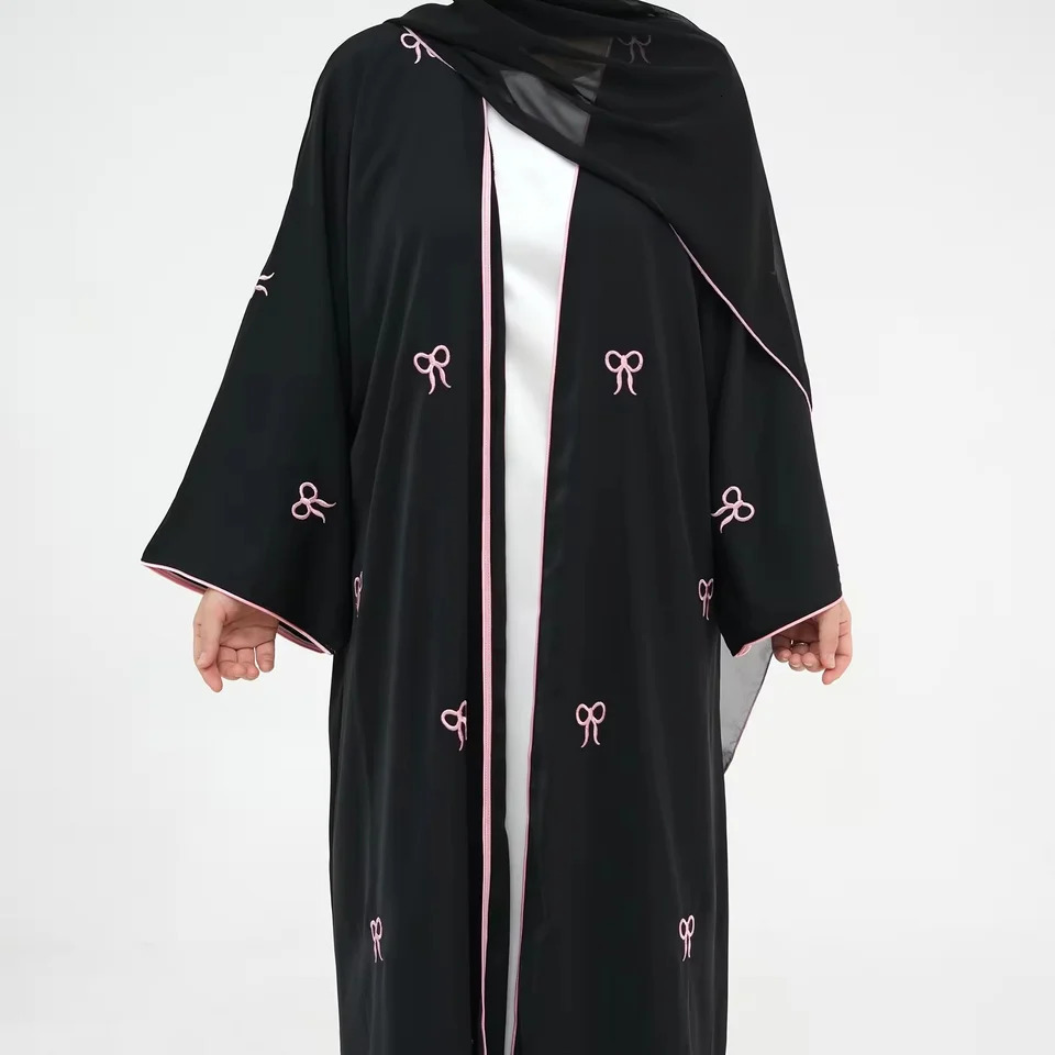 Latest humble cardigan black Islamic Abaya womens wholesale ed bow kimono Nida summer n Dubai Muslim 250409