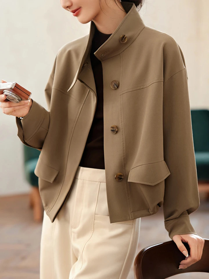 SXXL Camel Frame Collar Jacket Womens Autumn and Winter Casual Long Sleeve Baseball Single Chest Short 250409