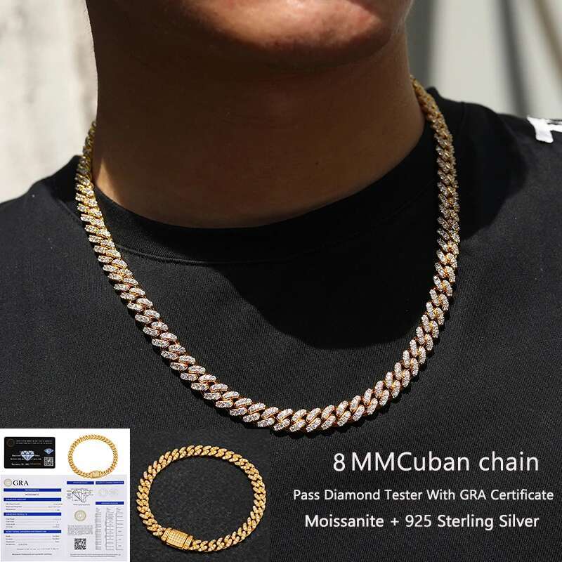 8-22mm Top Quality 925 Sterling Silver Moissanite Necklace for Hip Hop Jewelry Miami Bling Cuban Link Chain Rock Trendy