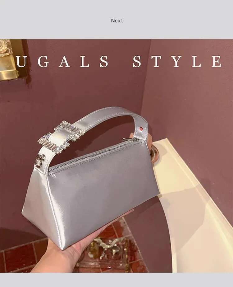 Fashion Satin Square Glitter Rhies Dia Evening Women's Handbag Wedding Party Clutch Purse Shoulder Bag
