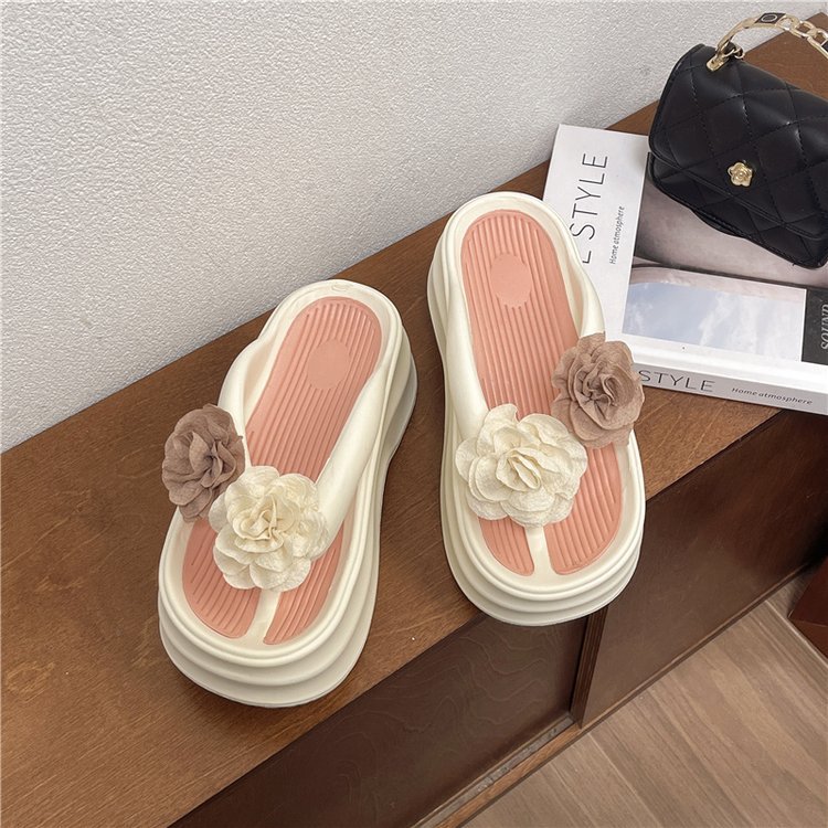 Women's 2025 summer new super soft platform flip-flops platform flower beach shoes flip-flops flip-flops for external wear