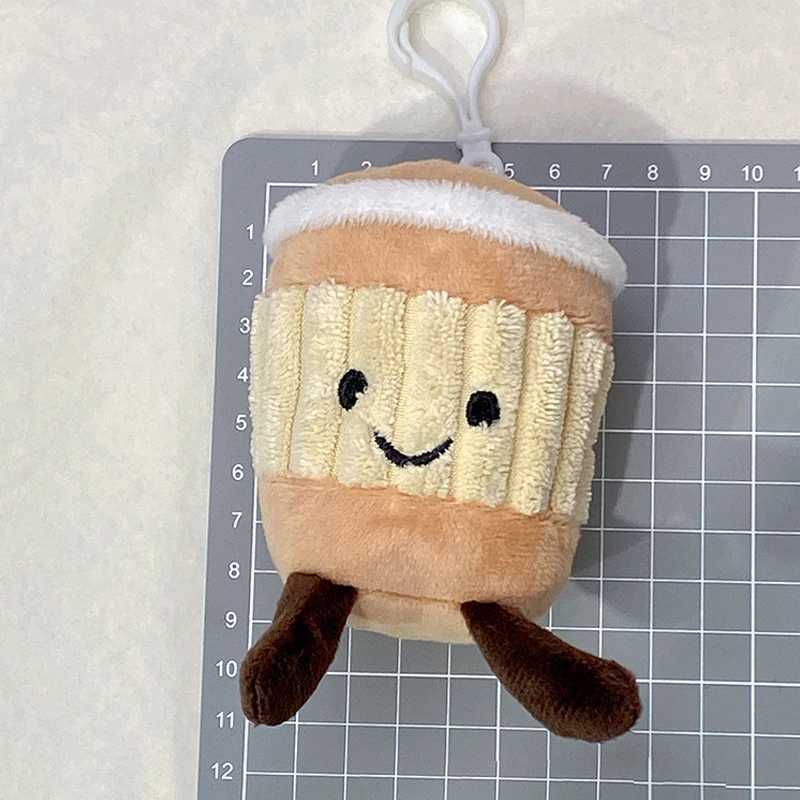 11cm * 7cm/4.3in * 2.8in cartoon coffee cup plush keychain cute bag pendant Kaii fluffy filled doll keychain Birtay gift trendXJ250409