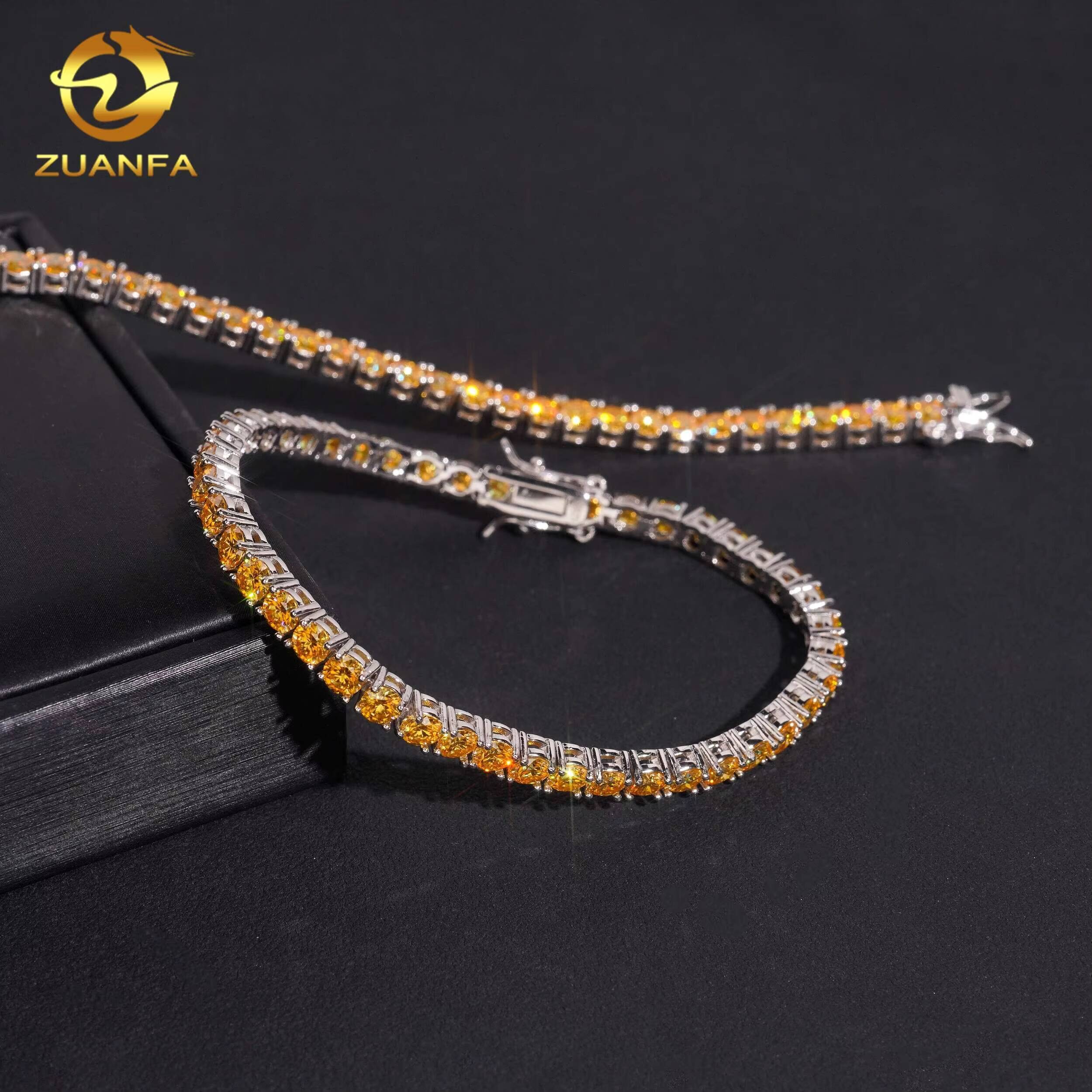 Hot Sale Bracelet Moissanite Pass Diamond Tester 925 Sterling Silver Gold Plated 3mm Yellow Moissanite Tennis Bracelet Jewelry