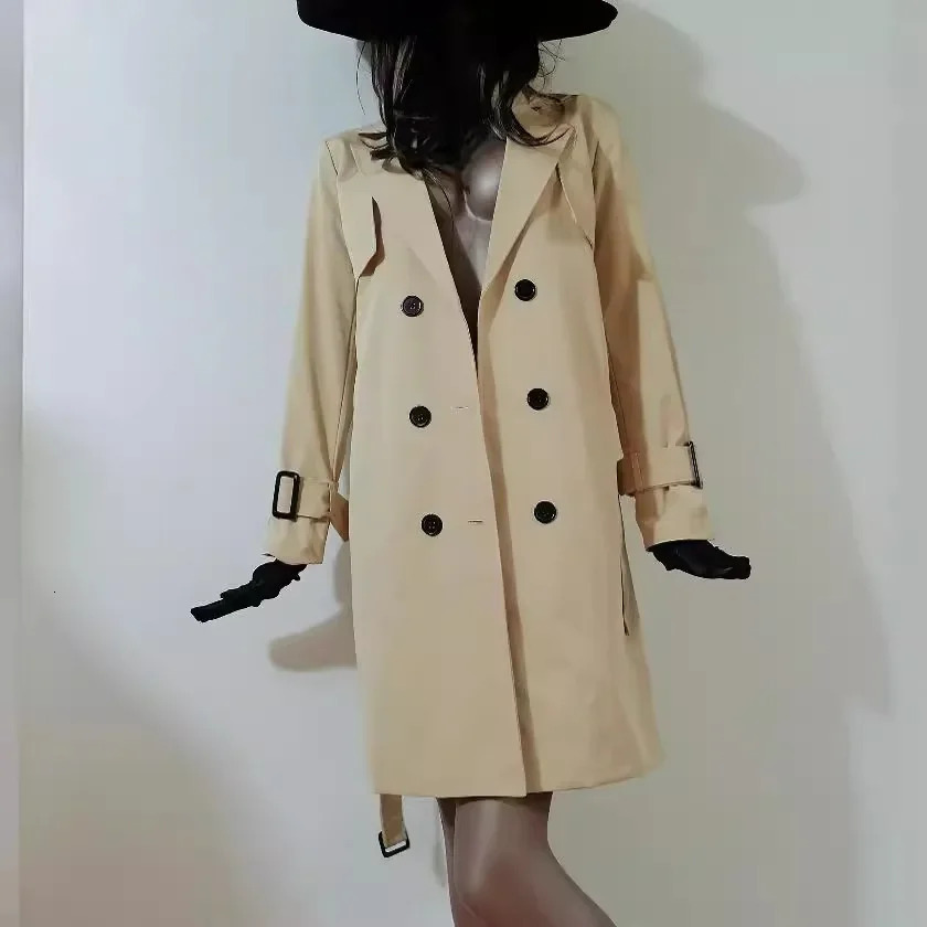 Windproof jacket winter and autumn womens doublelayer fashionable casual trench solid color 250409