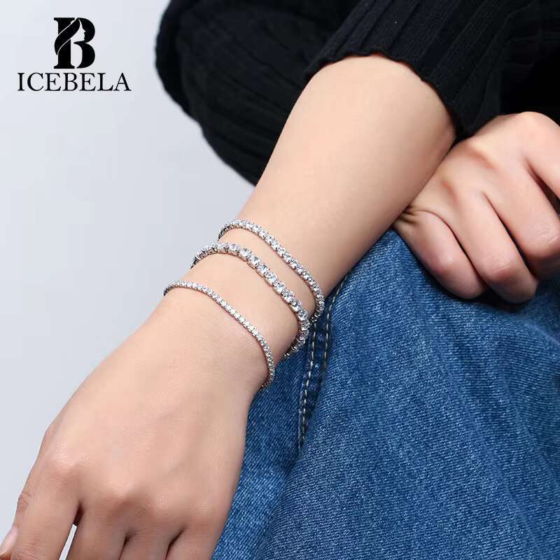 ICEBELAR High Quality Real 925 Sterling Silver 4mm Cubic Zircon Diamond Tennis Bracelet for Women Men