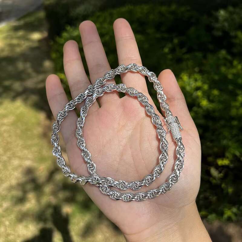 6mm Sterling Silver Rope Chain With Diamond Clasp Iced Out Moissanite Vvs Chain