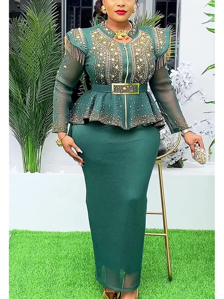 African Womens Clothing 2Piece Top and Ski Wear Dashiki Ankara Suit Dress Plus Size Wedding Party 250409