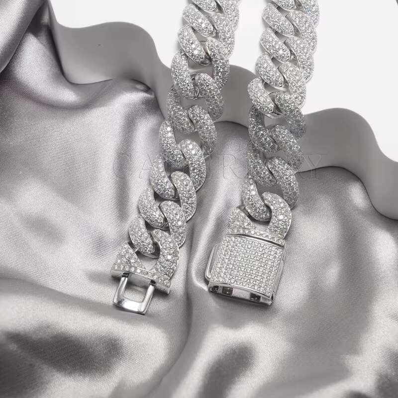 Sliver Hip Hop 15mm Miami Ice Out Moissanite Cuban Chain Fashion Jewelry