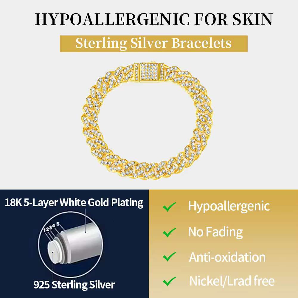925 Silver Moissanite Faith Light Bracelet for Men Women New Silver Plated Gold Jewelry Hot Selling Bangles Diamond Main Stone