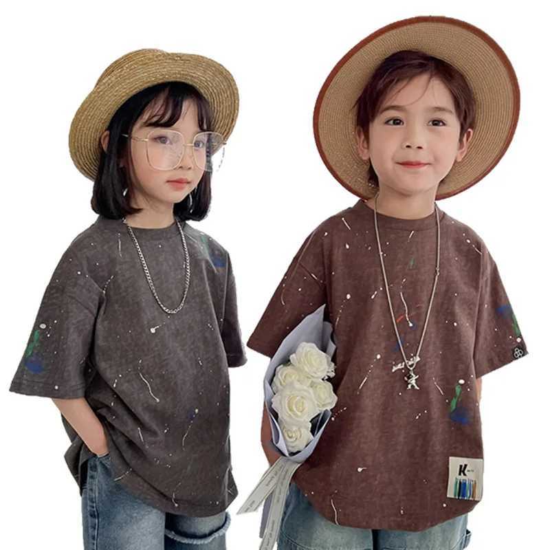 2025 childrens clothing summer style childrens short sleeved niche splash paint tie dye short sleeved T-shirt fashion style S2548