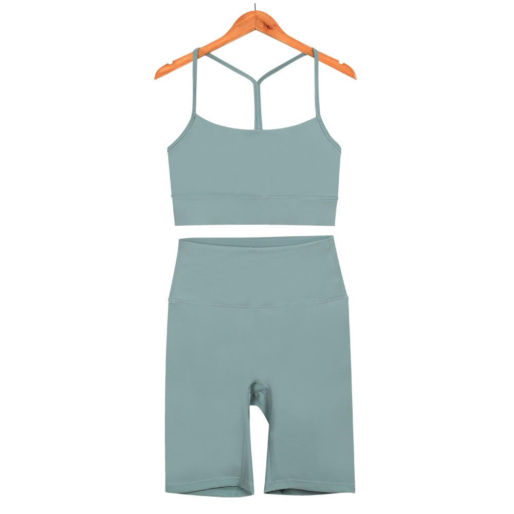 Women's yoga wear set five-point Y sports set vest underwear Women's fitness nude bra Beauty back Yoga wear running set
