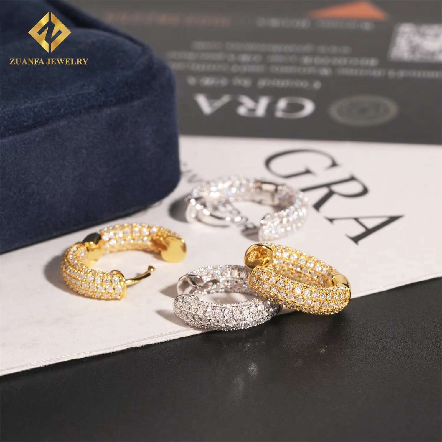 RTS Iced Out 3 Rows VVS Moissanite Diamond Earrings 925 Silver Jewelry Trendy Hip Hop Hoop Earrings Diamonds for Men Women