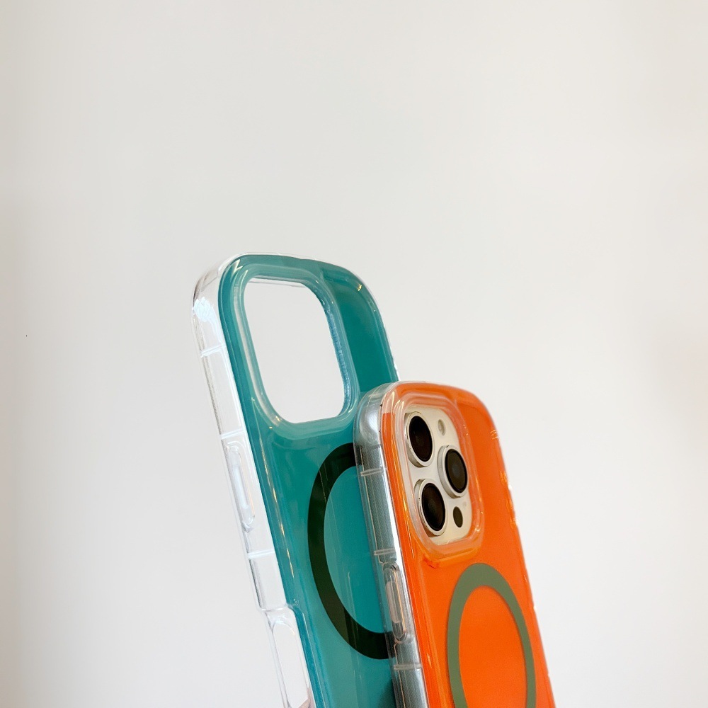 Orange Green Magnetic Material Phone Case Compatible with iPhone 17/16 Pro Max Simple Solid Color Case iPhone 15/14 Pro