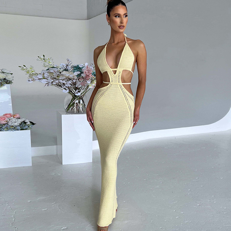 Ins style new sexy street style pure want to hang neck wrap chest hollow splicing lace dress women