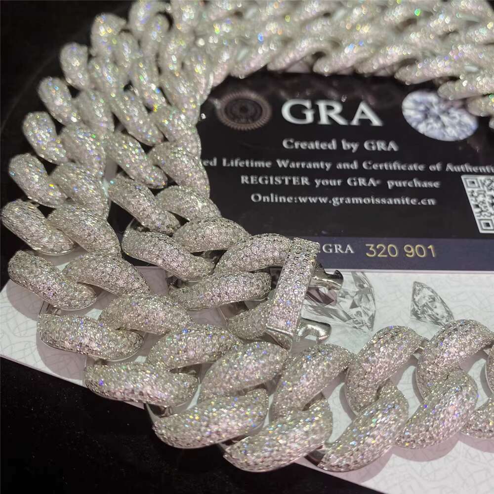 High Quality Iced Out Custom Men Jewelry Moissanite 18mm Cuban Chain 925 Sterling Silver Hip Hop Necklace