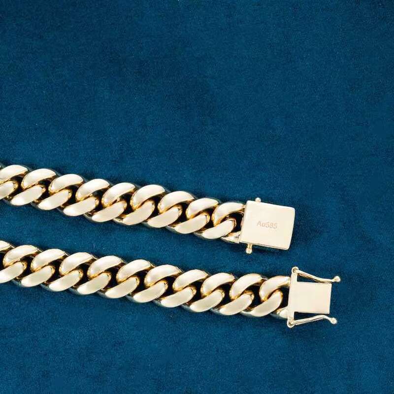 Luxury 14K Solid Au585 Gold Cuban Link Chain 12mm 14mm Miami Real Au585 Heavy with Diamond for Party Gift Certified