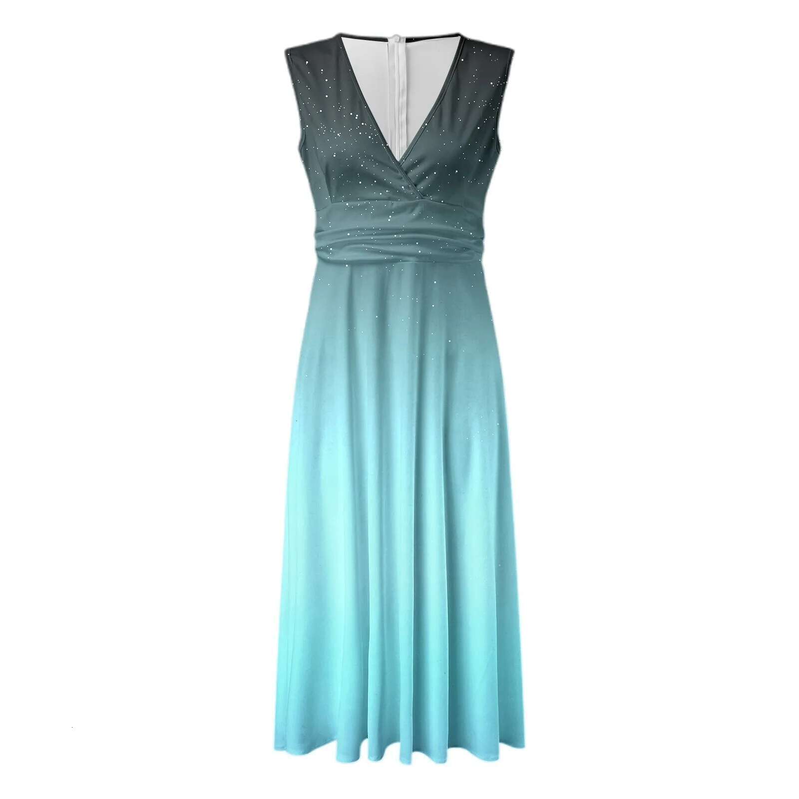 Dongdumaoyi Women Large Swing Gradient Color Long Dress Beach High Waist A Line Summer Deep V Neck Sleeveless Flowy Casual Maxi