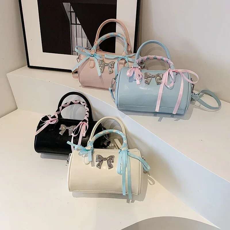 Small Ribbon Design Cute PU Leather Shoulder Handbags Designer Women 2024 Fashion Bow Y2k Crossbody Bag