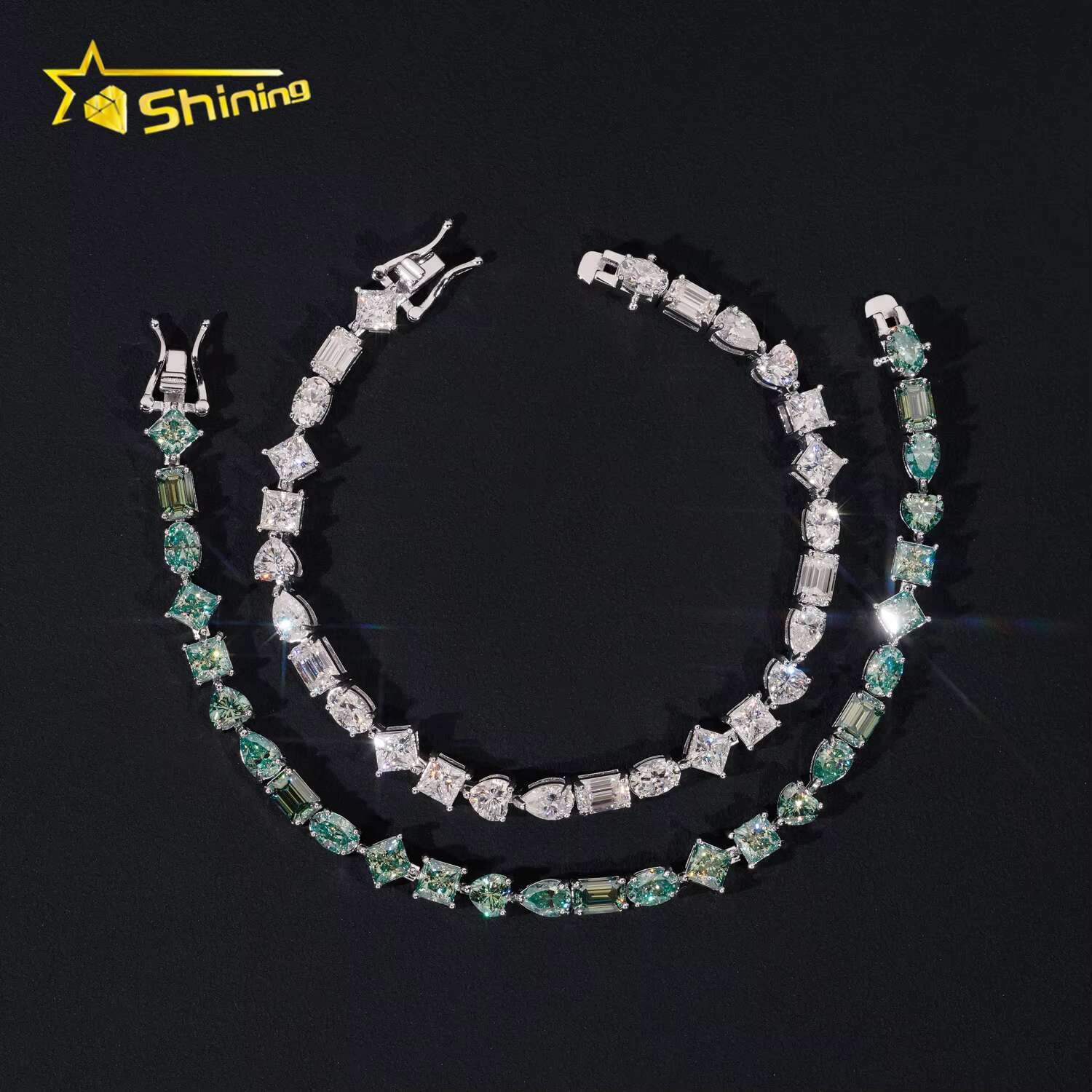 New Arrival Fancy Cut Moissanite Pass Diamonds Tester Diamonds 925 Sterling Silver Gold Plated Women Men Unisex Tennis Bracelet