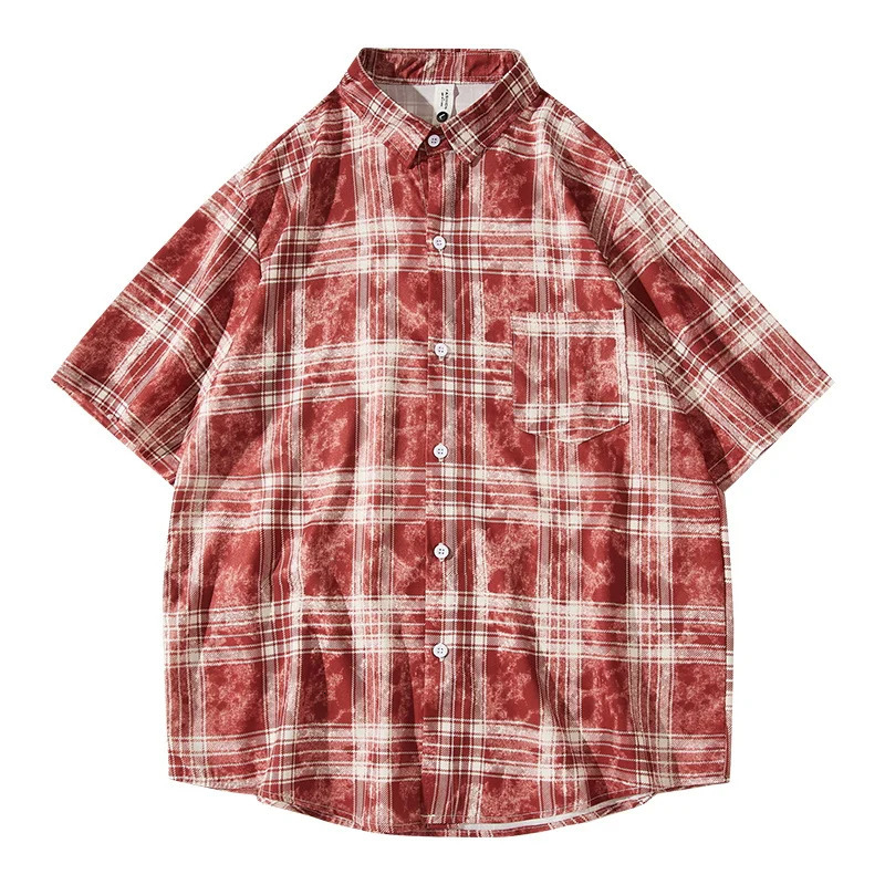 Summer mens plain weave loose short sleeved casual street trend one-fifth sleeve American jacket 250408