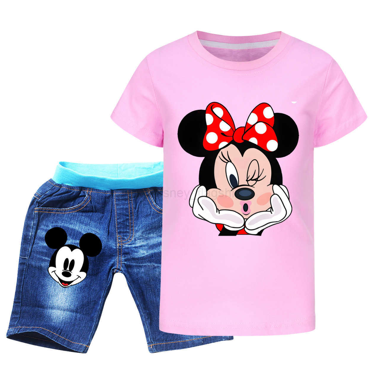 Disney Mickey Boys and Girls Summer T-shirt Shorts Set Cowboy Set 4055XJ250409