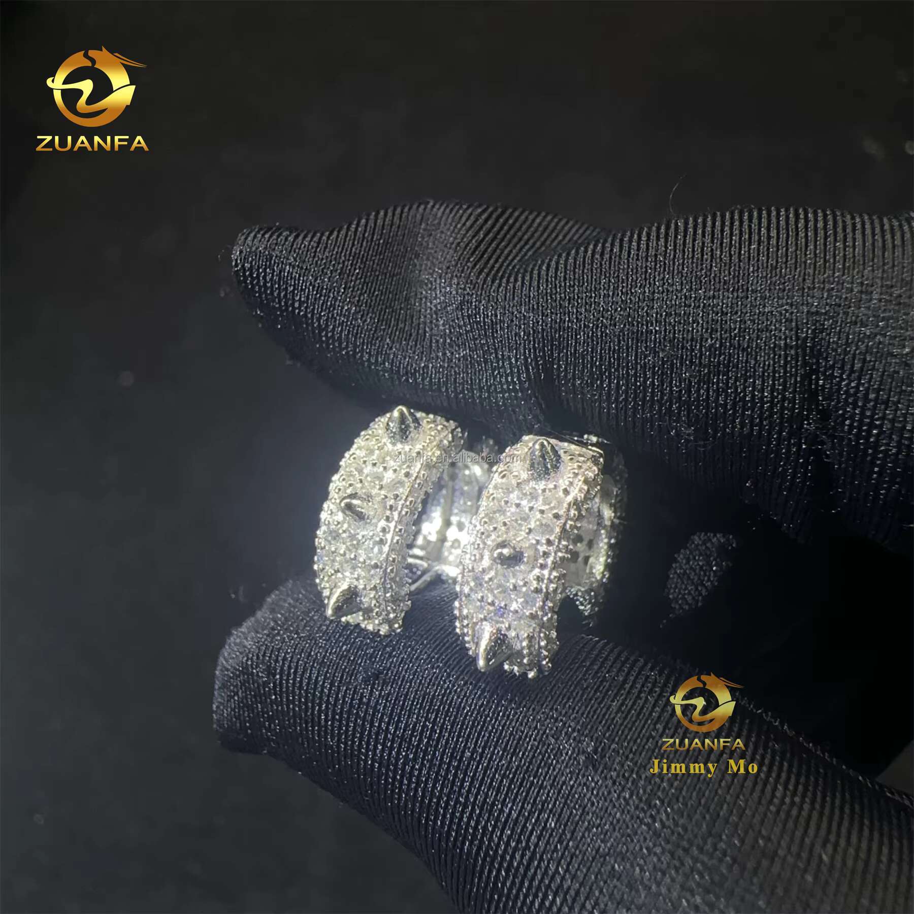 Pass Diamond Tester GRA Certificate Hip Hop Iced Out Jewelry 925 Sterling Silver VVS1 Moissanite Diamond Thorn Hoop Earrings Men
