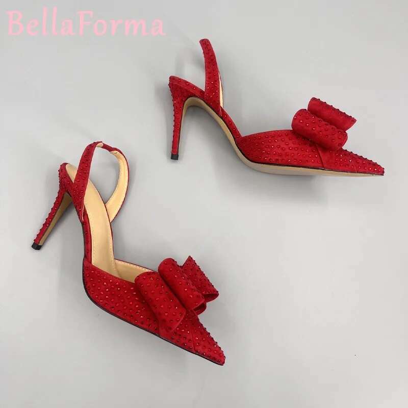 Double-Layer Three-Dimensional Bow Women's Sandals Banquet Wedding Elegant Sweet Sexy Veet Mesh Rhie Pointed High Heels