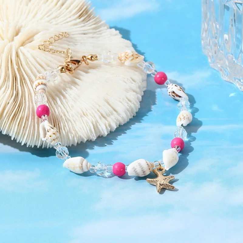Bohemian Beach Pink Metal Shell Anklet for Women Trendy Handmade Starfish Conch Rice Bead Bracelet On The Leg Summer Jewelry Z250408