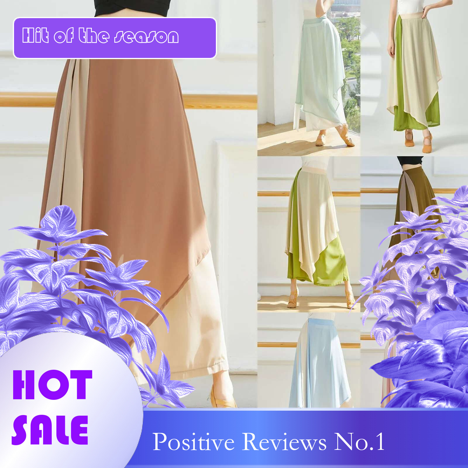 Dongdumaoyi China Dance Chiffon Culottes Wide Leg Harem Skort Pant Flowy Classical Folk Yangko Dancer Practice Wear Layers Fairy