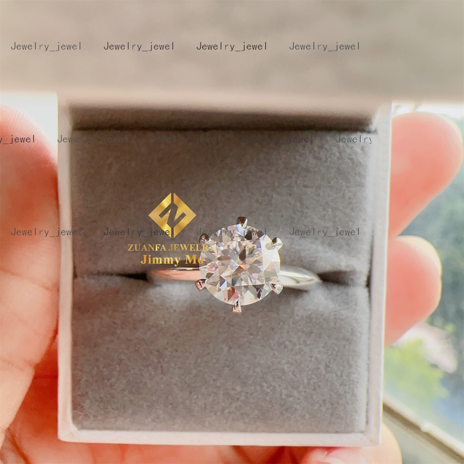 GRA Certificates Classic Style White Gold Plated 925 Solid Silver 1ct 2ct VVS1 Moissanite Diamond Engagement Ring