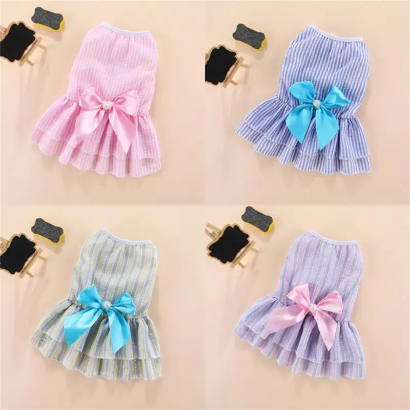 Cat puppy princess dress summer pet clothing striped checkered dress bow cat kitten rabbit clothing Ropa para gato 250409