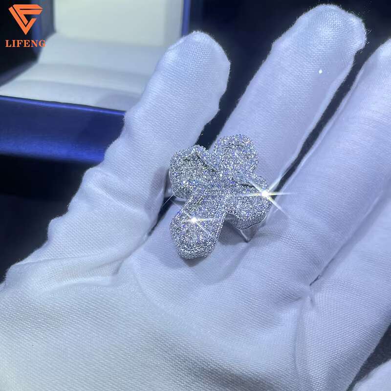 Fashion Custom Jewelry Cross Ring 18k Gold Plated Gra Iced Out Vvs Moissanite Diamond Hip Hop Ring 925 Sterling Silver for Men